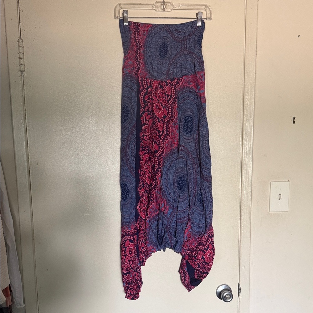 Stylish Asymmetrical Blue and Pink Harem Pants